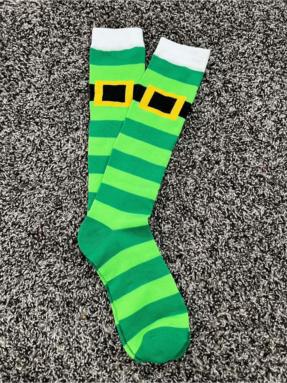 Green Striped Novelty Knee-High Socks with Belt Buckle Detail